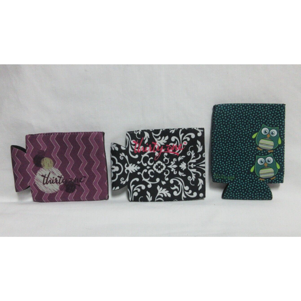 Thirty One ☆ Assorted Can Coolers Koozie (set of 3) NEW Owl Chevron B&W Print